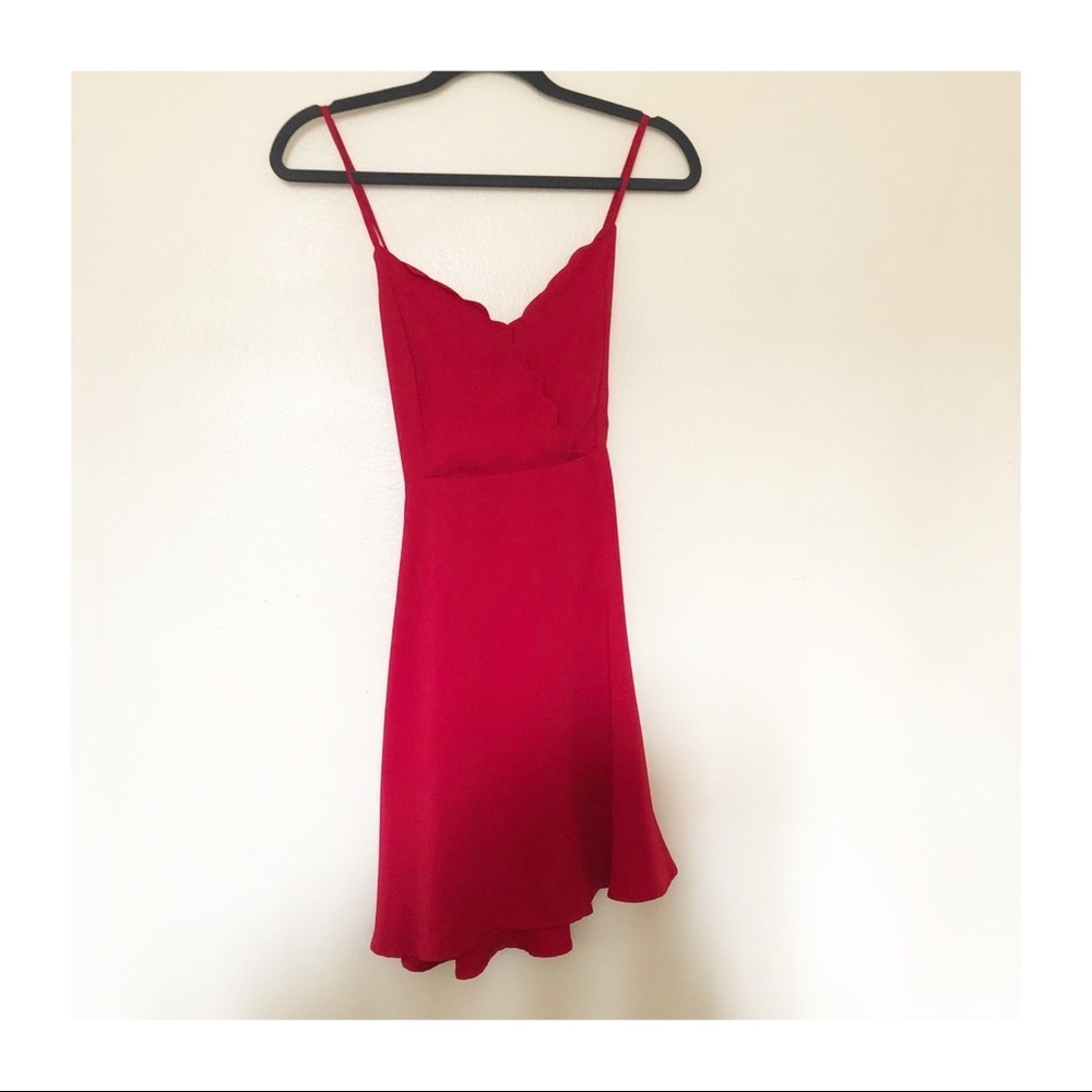 NWOT Naked Zebra Red Cross Back Scalloped Edges Fit and Flare Mini Dress